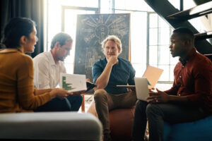 Coworkers in a mentorship meeting.